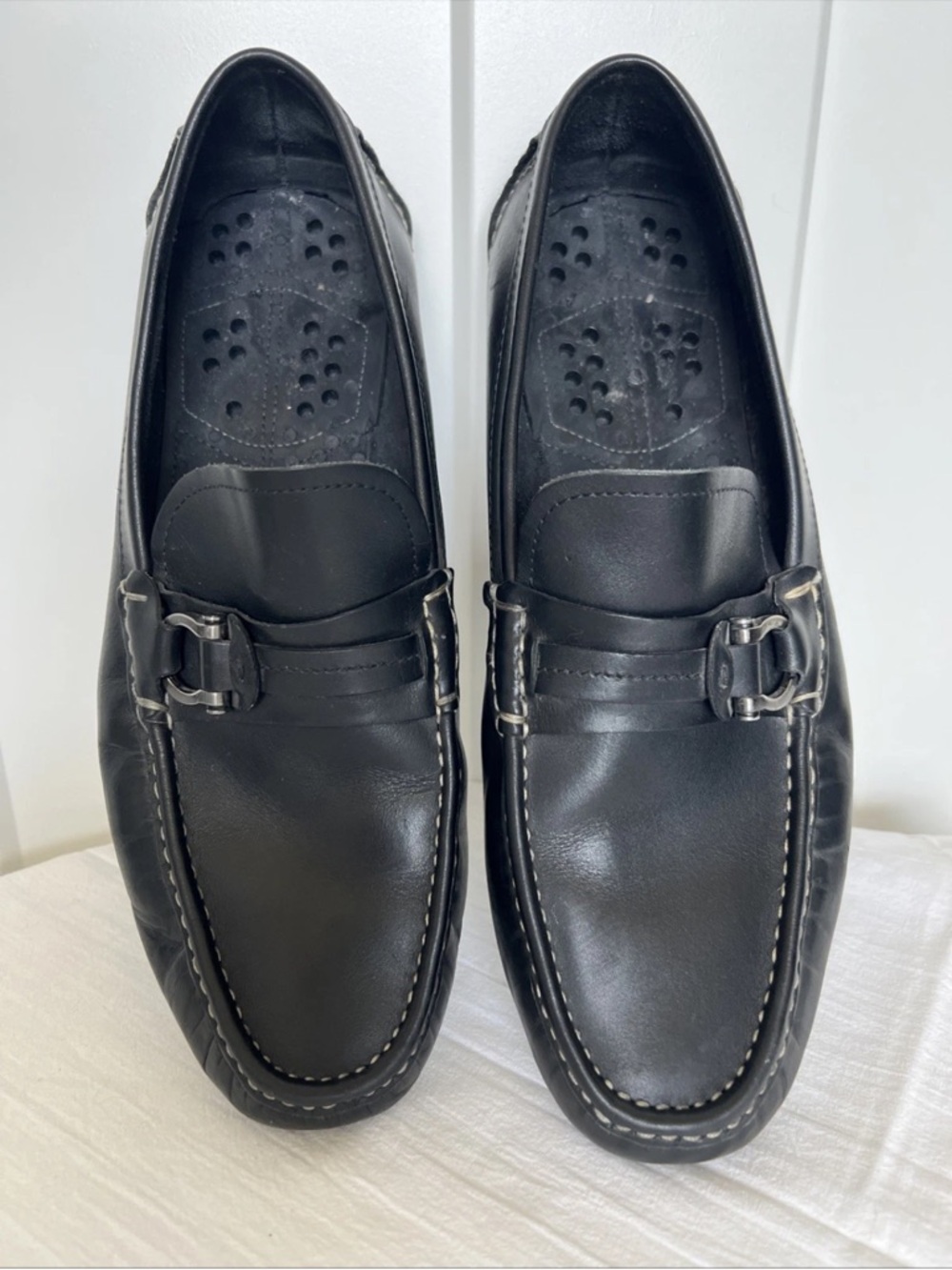 Salvatore Ferragamo Men SZ 11 Black Leather Silver Bridle Bit Driver Loafers